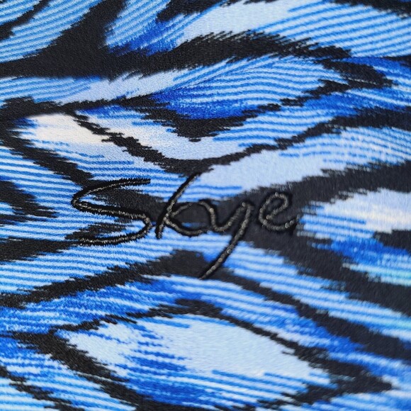 Tunic Top Womens L Blue Button Up Long Roll Tab Sleeves Collar Casual Geometric - Picture 10 of 12